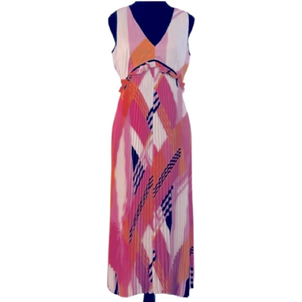 Karl Lagerfeld Pink Orange Sz 4 Sleeveless Dress Abstract Pink Orange Pleated